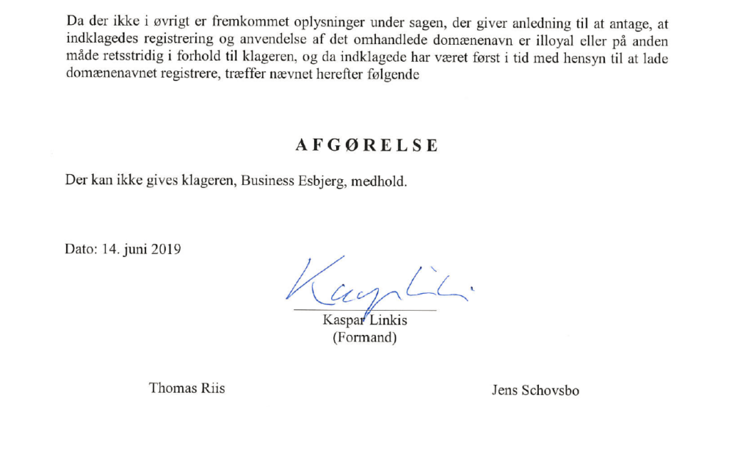 Domænet "BusinessEsbjerg.dk" forbliver en del af DanmarksBusiness